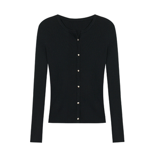 pusumede 温柔知性 黑色韩系针织开衫女气质修身显瘦长袖内搭上衣