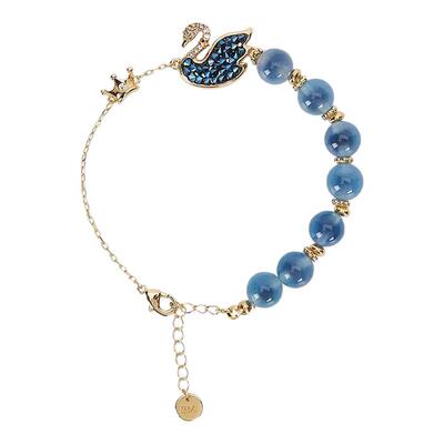 大英博物馆天鹅蓝色水晶手链新款饰品串珠糖心玛瑙手串女生日礼物