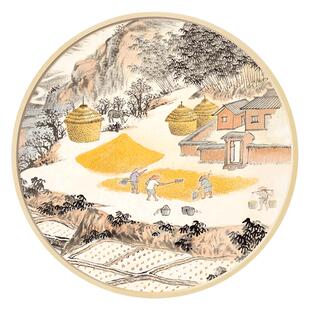 圆形餐厅装饰画饭厅挂画手绘粮食丰收图墙画饭店面馆挂画五谷丰登
