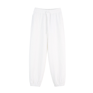 云上生活【白桦】肌理感透气白色宽松运动束脚卫裤2026春季裤子女