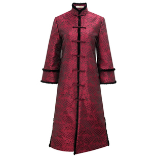 华族经典旗袍外套中长款2025年冬季中式复古对襟夹棉加厚百搭风衣