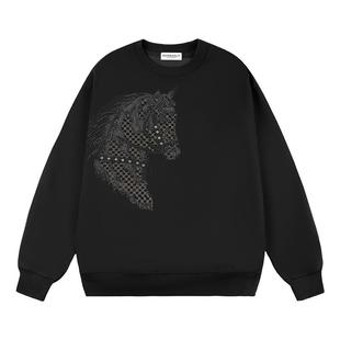 BAIRBAOLIY轻奢帅气战马重工闪钻圆领卫衣男潮牌秋冬时尚休闲上衣