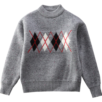 男童秋冬保暖洋气提花圆领毛衣