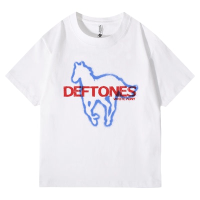Fortee 亚声调Deftones White Pony摇滚印花重磅T恤男女宽松短袖