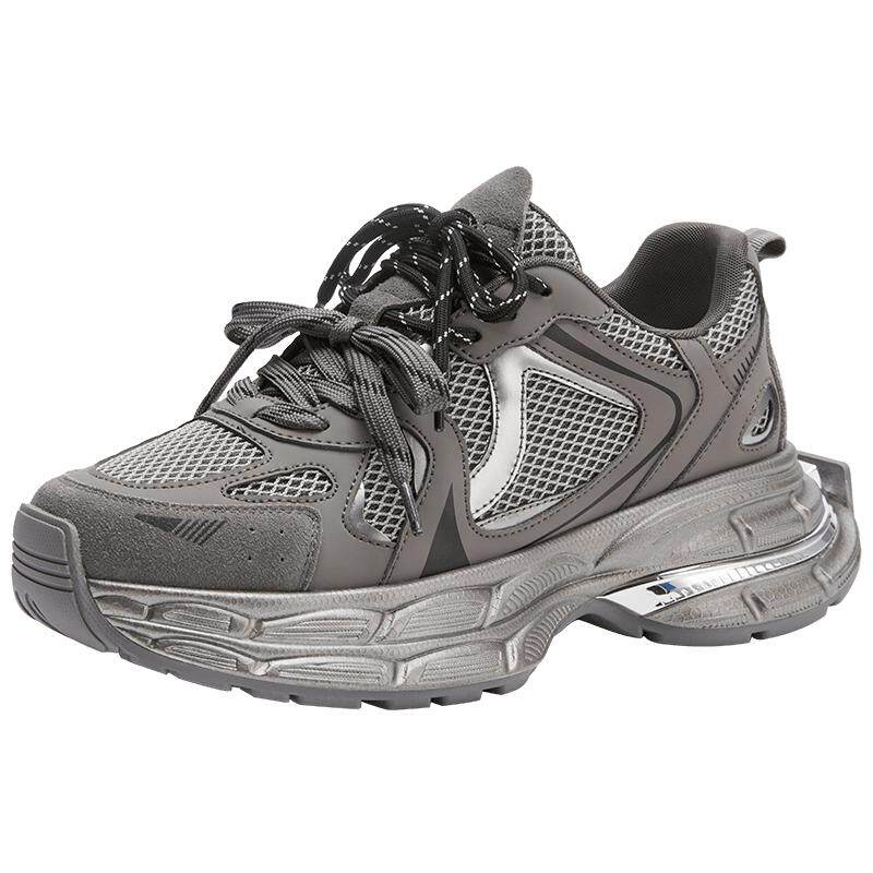 热风男鞋2025年秋季新款老爹鞋男士银色运动休闲厚底H42M25105