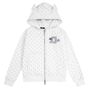 404MOB翅膀耳朵小众设计Y2K辣妹加绒厚款双拉链开衫连帽卫衣外套