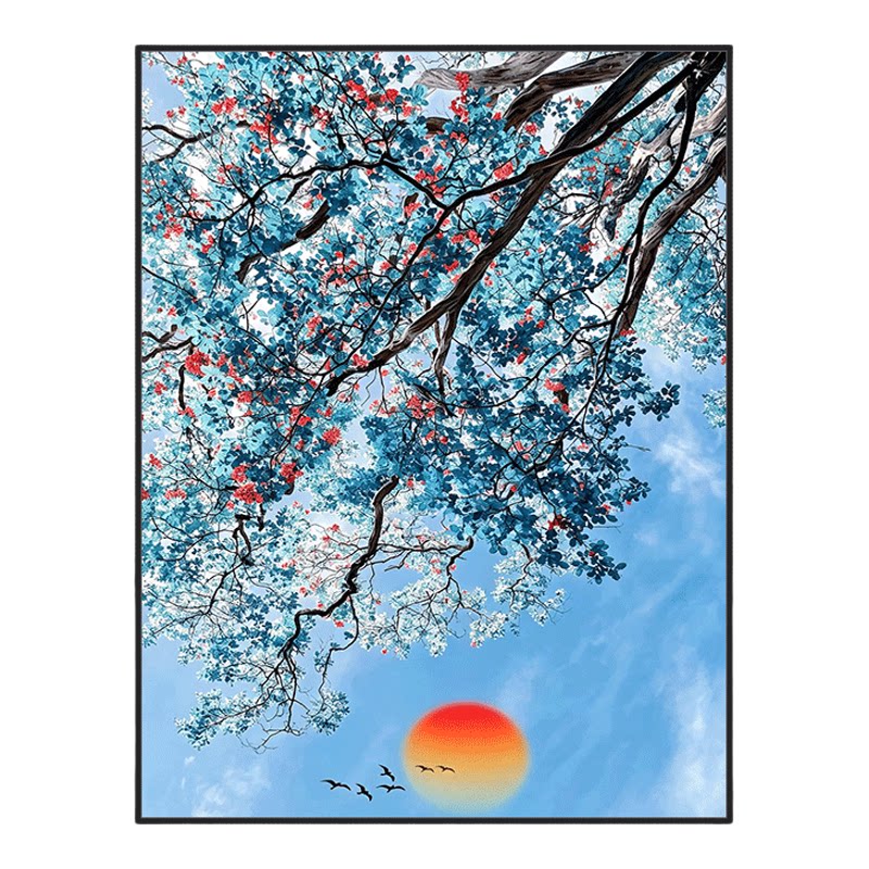 落日雪梅睡满枝diy数字油画手工填充油画客厅沙发背景墙填色挂画