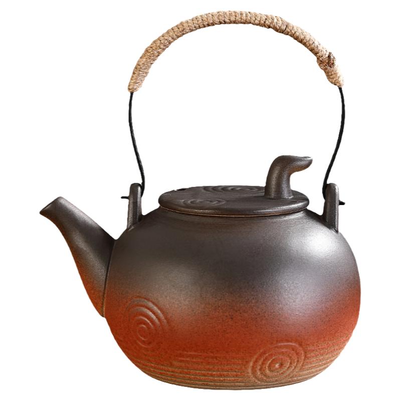 日式柴烧煮茶陶壶电陶炉专用烧水壶耐热陶瓷泡茶壶明火煮水壶提梁