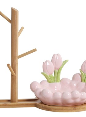 郁金香入户玄关钥匙收纳盒桌面轻奢高档托盘首饰化妆品杂物置物盒