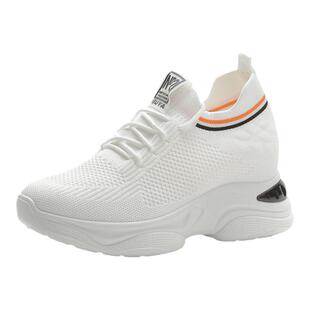 名牌特价秋季内增高小白鞋女网面透气8cm休闲鞋女运动鞋飞织鞋子