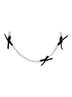黑色蝴蝶结香槟珍珠choker项链女
