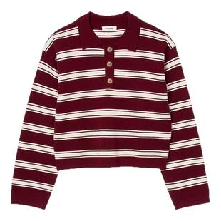 季末7折SANDRO博主同款2025秋冬新款女装法式撞色翻领针织POLO衫