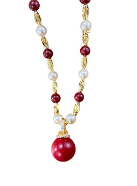 秋冬复古轻奢红色珍珠锁骨链