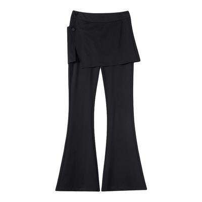 拉夏贝尔黑色加绒微喇西装裤女秋