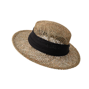 芝士商店~海边度假遮阳草帽女显脸小沙滩防晒帽子镂空平顶草编帽