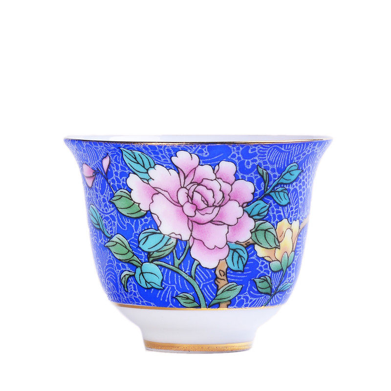 珐琅彩茶具茶杯陶瓷茶碗粉彩万花扒花品茗杯主人单杯手绘功夫茶杯