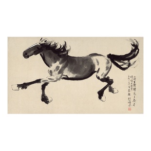 徐悲鸿 百战归马图 国画马 微喷复制横幅奔马图 宣纸绢布装饰挂画