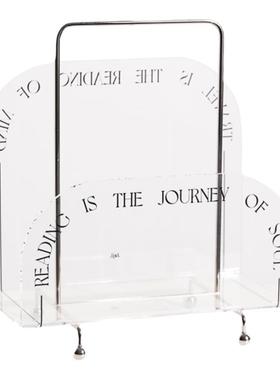 现代简约亚克力杂志架书架落地桌面收纳架银色创意客厅摆件书报架