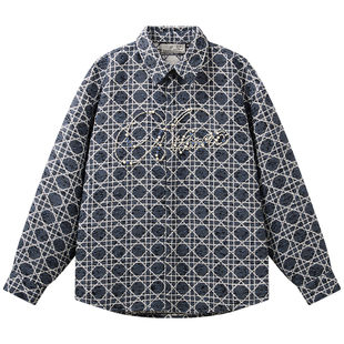 HACR菱形格流光风钉珠衬衫 美式复古宽松休闲夹克外套