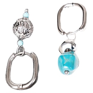 ClaraAsh 原创不对称蓝绿松石耳环女复古个性民族不规则情侣耳坠