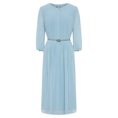 【东方韵味】粉蓝衣橱2025秋装新款肤感纱质压褶拼接七分袖连衣裙