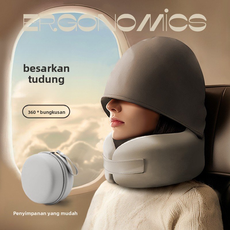 u型枕连帽飞机旅行护颈枕便携式脖枕坐车睡觉神器夏季冰丝u形头枕