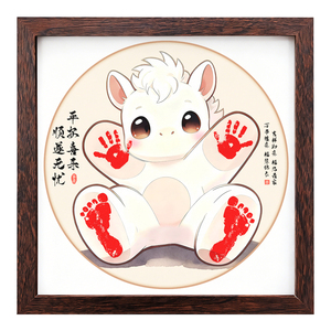 满月纪念手足印新生儿卡通小马手印脚印挂画马年宝宝百天留念摆台