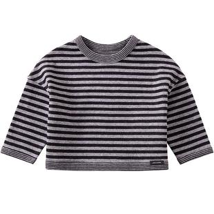 JUZI STORE童装长袖T恤精梳棉条纹基本款套头衫中性男女童7823028