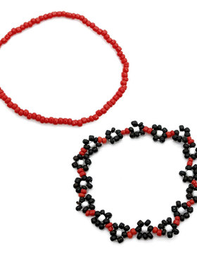 黑色防弹少年团陶瓷花朵情侣手链