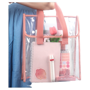 【暑假补习包】补课书包初中生手提袋考试专用袋子透明手提袋带盖防水文件袋大容量公考工具考研准考证收纳袋