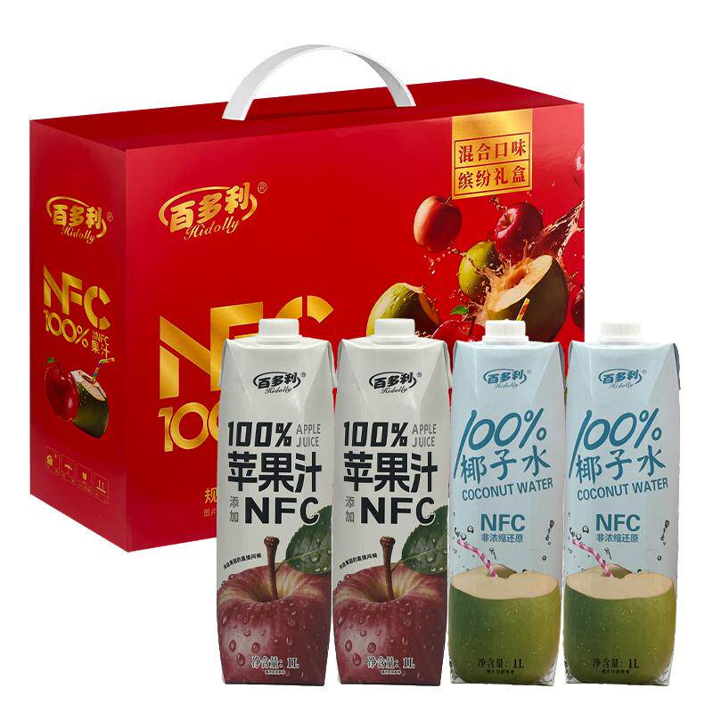 NFC100%苹果汁100%椰子水nfc果汁礼盒1L*4瓶过年节日送礼