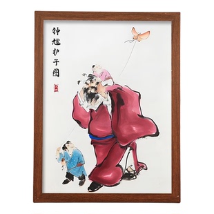 道家钟馗护子图摆台玄关客厅儿童房平安装饰画护子天师驱魔图摆件