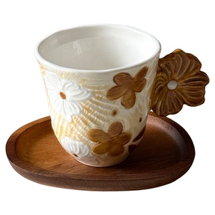 复古手作下彩釉浮雕秋月季陶瓷马克杯大容量水杯咖啡杯子小众礼物