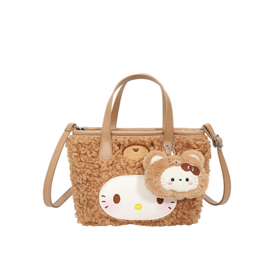 秋冬儿童可爱卡通猫咪毛绒单肩包潮洋气儿童羊羔毛舒适单肩斜挎包