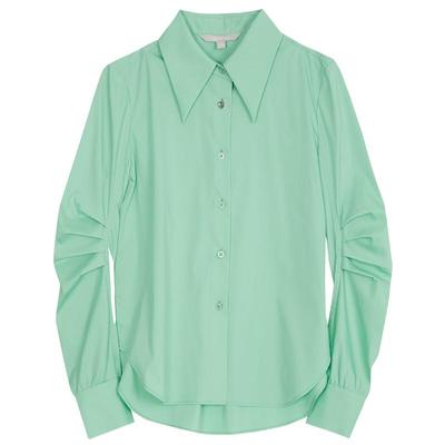 墨蒂珂修身单排扣长袖捏褶衬衫