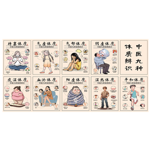 中医九种体质挂图中医药文化墙养生海报图养生馆装饰画背景墙挂画