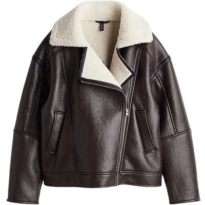 HM女装短外套秋季newvintage新复古风泰迪绒衬里机车夹克1250906