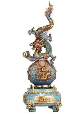 全铜龙转乾坤球时来运转青龙摆件