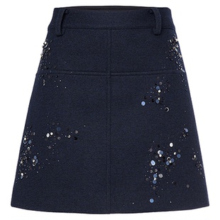 【商场同款】HPLY荷比俪2025冬新款绵羊毛轻奢手工钉珠半身裙