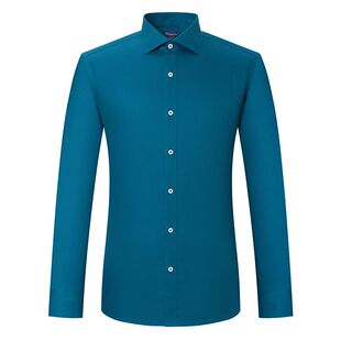 恺米切商务休闲抗菌免烫长袖衬衫男士时尚潮流纯棉抗皱湖蓝色衬衣