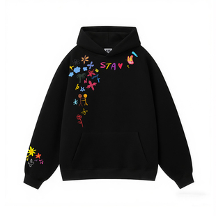STA旗舰店美式潮牌小众设计连帽卫衣男女秋冬季纯棉黑色加绒外套