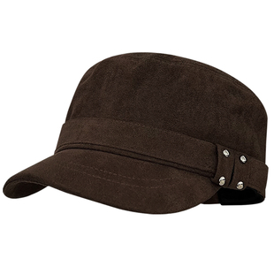 韩系复古麂皮绒大头围平顶鸭舌帽女秋冬时尚铆钉百搭显脸小马术帽