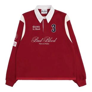 韩国badblood美式慵懒风卫衣女休闲宽松撞色刺绣长袖运动球衫