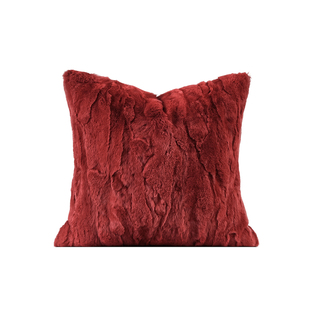 柏洛斯Luxurious『囍』轻奢高端红色真兔毛抱枕客厅沙发靠垫喜庆