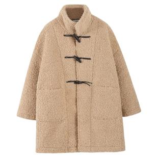 2025冬季新款羊羔毛大衣中长款皮毛一体毛毛外套女牛角扣皮草棉服