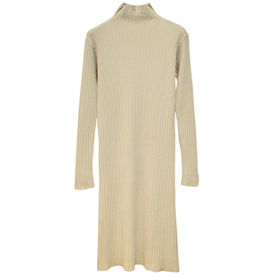 秋冬季新款韩版半高领针织连衣裙女中长款过膝直筒打底衫毛衣裙子
