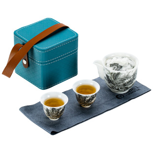 钰铨龙门 祥龙献瑞旅行茶具 陈德根大师高端冰种素烧手抓壶快客杯