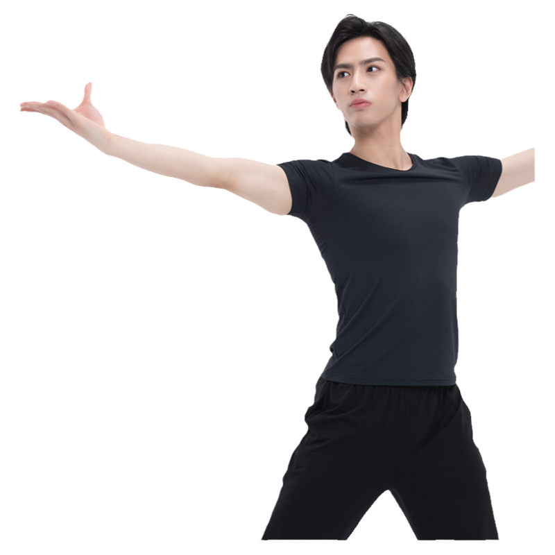 丹诗戈男士专业芭蕾舞蹈服练功服体操服形体服圆领上衣短袖艺考