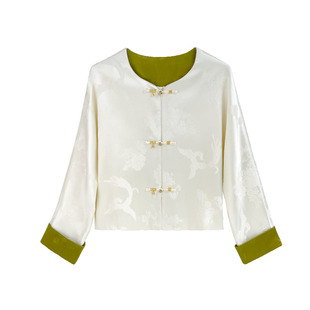 JKJS【蒹葭白露】28姆米桑蚕丝提花外套秋新中式国风衬衫真丝上衣