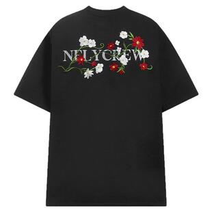 NELY小尼力夏季美式chic花卉刺绣270g短袖凉感防晒情侣T恤男女潮